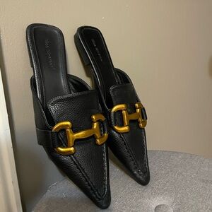 Black Mules with Gold Accent